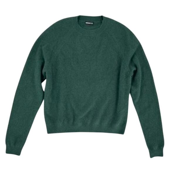Minnie Rose Cashmere Sweater Green Medium 9gg Long Sleeve Shrunken Crew - Picture 1 of 3